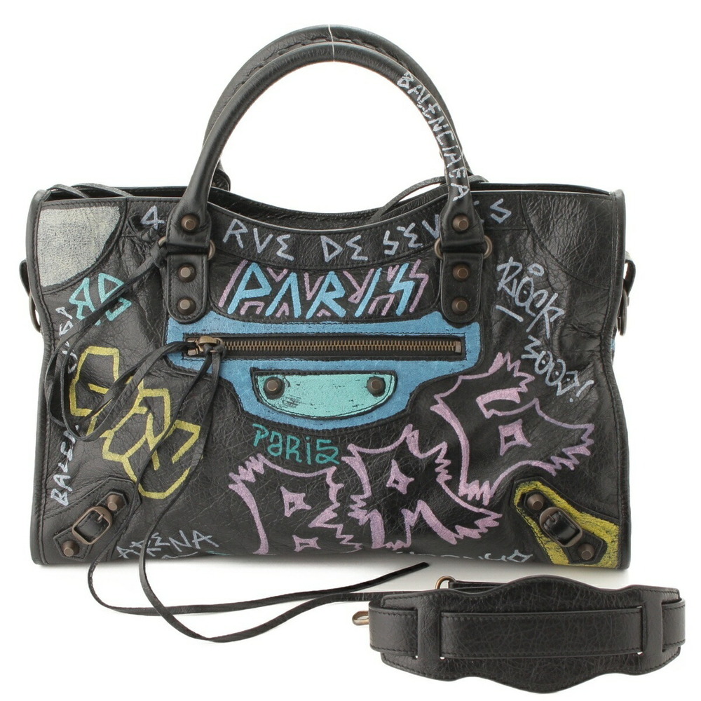 Balenciaga Graffiti City Shoulder Bag Black - Picture 1 of 8